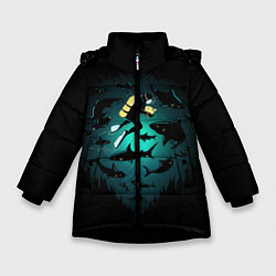Куртка зимняя для девочки Подводный мир, цвет: 3D-черный
