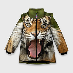 Куртка зимняя для девочки Удивленный тигр, цвет: 3D-черный