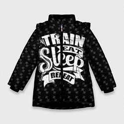 Куртка зимняя для девочки Train Eat Sleep Repeat, цвет: 3D-черный
