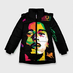 Куртка зимняя для девочки Боб Марли: фан-арт, цвет: 3D-черный