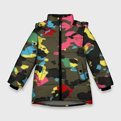 Куртка зимняя для девочки Цветной камуфляж, цвет: 3D-светло-серый