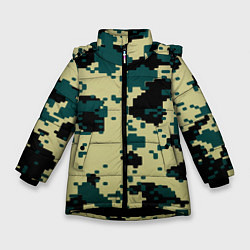 Зимняя куртка для девочки Камуфляж пиксельный: зеленый/черный