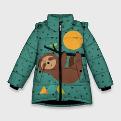 Куртка зимняя для девочки Довольный ленивец, цвет: 3D-черный