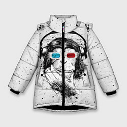 Куртка зимняя для девочки Обезьяна в наушниках, цвет: 3D-черный