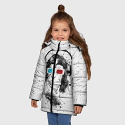 Куртка зимняя для девочки Обезьяна в наушниках, цвет: 3D-черный — фото 2