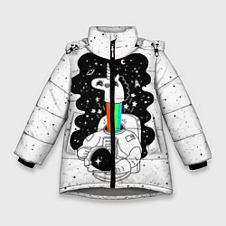 Куртка зимняя для девочки Единорог астронавт, цвет: 3D-светло-серый
