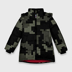 Куртка зимняя для девочки Камуфляж пиксельный: черный/серый, цвет: 3D-красный