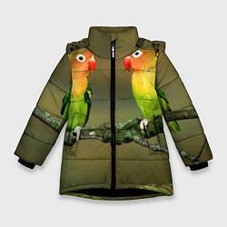 Куртка зимняя для девочки Два попугая, цвет: 3D-черный