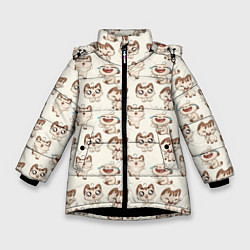 Куртка зимняя для девочки Стикеры котик, цвет: 3D-черный