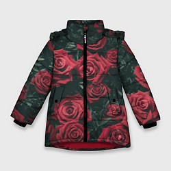 Куртка зимняя для девочки Бархатные розы, цвет: 3D-красный
