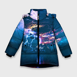 Куртка зимняя для девочки Извержение вулкана, цвет: 3D-черный