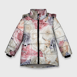 Куртка зимняя для девочки Букет из роз, цвет: 3D-светло-серый
