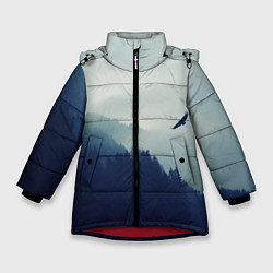 Куртка зимняя для девочки Орел над Лесом, цвет: 3D-красный
