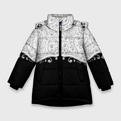 Куртка зимняя для девочки Флористика, цвет: 3D-черный
