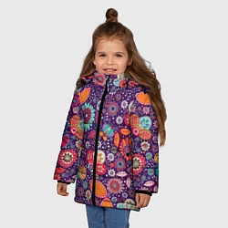 Куртка зимняя для девочки Цветочный взрыв, цвет: 3D-черный — фото 2