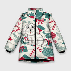 Куртка зимняя для девочки Новогодний щенок, цвет: 3D-черный
