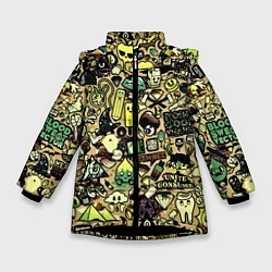 Куртка зимняя для девочки Стикер бомбинг, цвет: 3D-черный