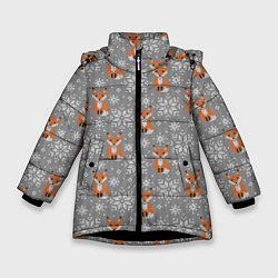 Куртка зимняя для девочки Зимние лисицы, цвет: 3D-черный