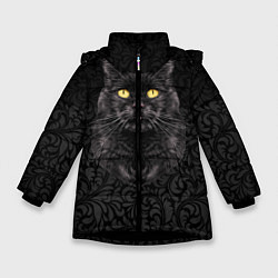 Куртка зимняя для девочки Чёрный котик, цвет: 3D-черный