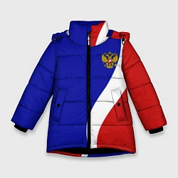 Куртка зимняя для девочки Герб РФ Триколор, цвет: 3D-черный