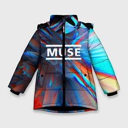 Куртка зимняя для девочки Muse: Colour Abstract, цвет: 3D-черный