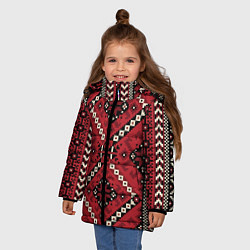 Куртка зимняя для девочки Славянский орнамент: красный, цвет: 3D-черный — фото 2
