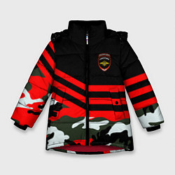 Куртка зимняя для девочки Полиция: Камуфляж, цвет: 3D-красный