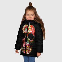 Куртка зимняя для девочки Расписной череп, цвет: 3D-черный — фото 2