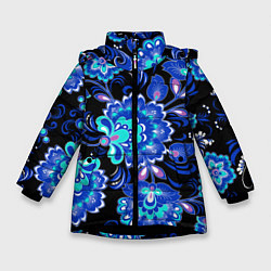 Зимняя куртка для девочки Синяя хохлома
