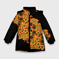 Куртка зимняя для девочки Славянская роспись, цвет: 3D-черный