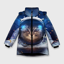 Куртка зимняя для девочки Кот-космонавт, цвет: 3D-черный