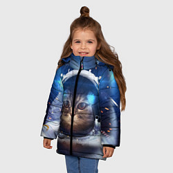 Куртка зимняя для девочки Кот-космонавт, цвет: 3D-черный — фото 2