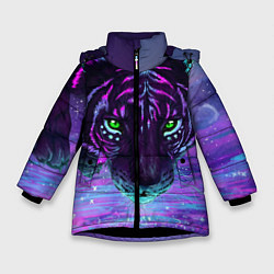 Куртка зимняя для девочки Неоновый тигр, цвет: 3D-черный