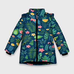 Куртка зимняя для девочки Тропический лес, цвет: 3D-черный
