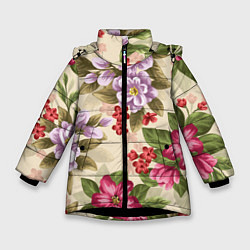 Куртка зимняя для девочки Цветочный мотив, цвет: 3D-черный