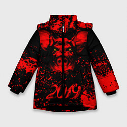 Куртка зимняя для девочки Адский кабан 2019, цвет: 3D-черный