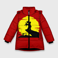 Куртка зимняя для девочки Гомер и барт, цвет: 3D-черный
