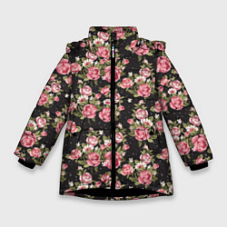 Куртка зимняя для девочки Брендовые цветы, цвет: 3D-черный