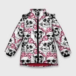 Куртка зимняя для девочки Черепа в розовых платках, цвет: 3D-красный