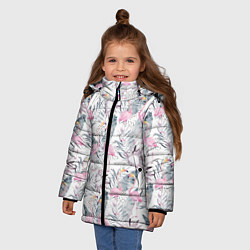 Куртка зимняя для девочки Тропические фламинго, цвет: 3D-светло-серый — фото 2