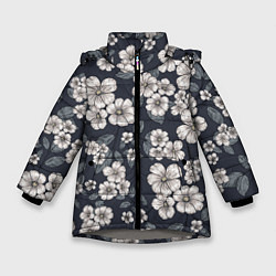 Куртка зимняя для девочки Цветочный букет, цвет: 3D-светло-серый