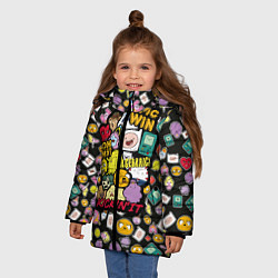 Куртка зимняя для девочки Adventure Time stickers, цвет: 3D-черный — фото 2
