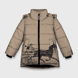 Куртка зимняя для девочки Лошадь с колесницей, цвет: 3D-черный