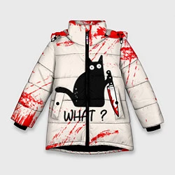 Куртка зимняя для девочки What cat, цвет: 3D-черный