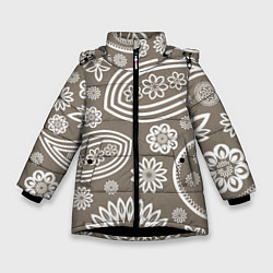 Куртка зимняя для девочки Цветочная роспись, цвет: 3D-черный