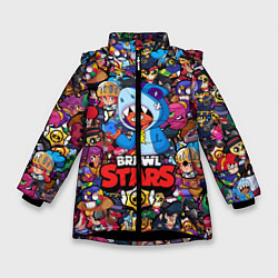 Куртка зимняя для девочки BRAWL STARS: LEON SHARK, цвет: 3D-черный