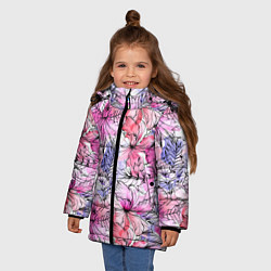 Куртка зимняя для девочки Акварельные цветы, цвет: 3D-красный — фото 2