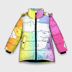 Куртка зимняя для девочки Котоколлаж 05, цвет: 3D-черный