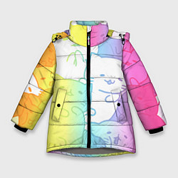 Куртка зимняя для девочки Котоколлаж 05, цвет: 3D-светло-серый