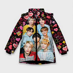 Куртка зимняя для девочки I Love BTS, цвет: 3D-черный